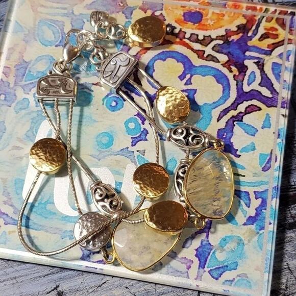 BRIGHTON jeweled‎ crystal Contempo gold 2 tone 3 strand bracelet - Picture 6 of 9